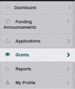 WebGrants side menu indicating to select the Grants option.