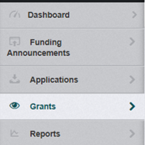 WebGrants side menu indicating to select the Grants option.