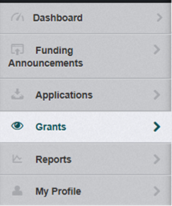 WebGrants side menu indicating to select the Grants option.