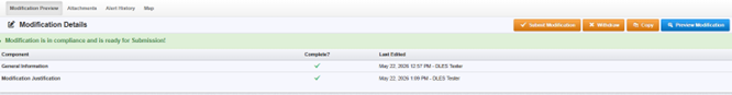 WebGrants screenshot showing the submit button enabled on a modification.