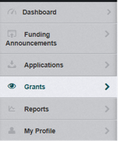 WebGrants side menu indicating to select the Grants option.