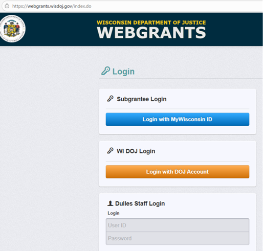 WebGrants Login Screen